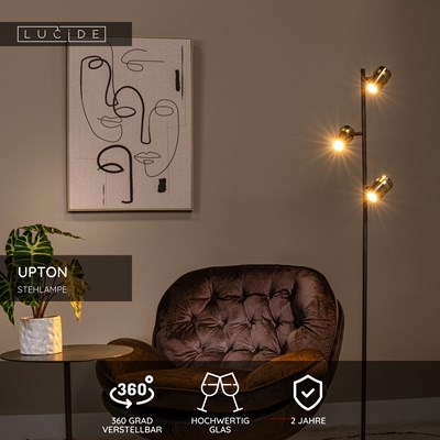 Lucide UPTON - Stehlampe - 3xGU10 - Rauchfarbe Grau